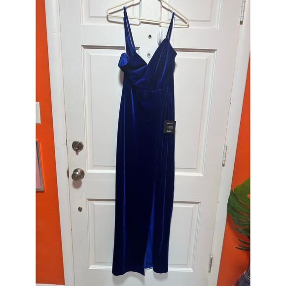 NWT Lulus Debut Diva Royal Blue Velvet Maxi Dress Size Large - Picture 4 of 11